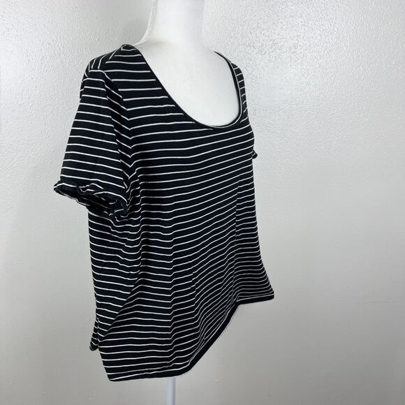 J Jill Shirt Women Extra Large Black White Stripe Everyday Cotton Tee S/S Casual - Picture 4 of 11